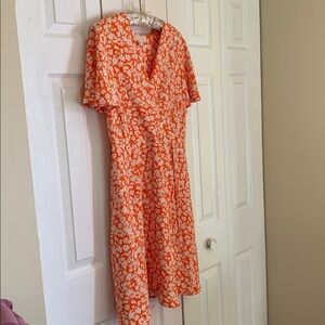 Orange and White Floral midi dress